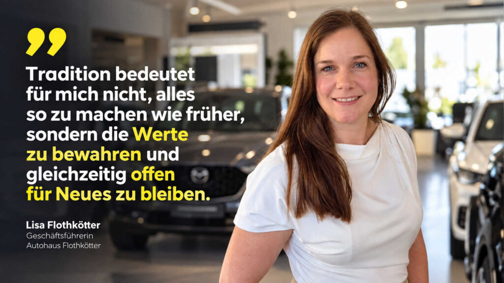Lisa Flothkötter, Geschäftsführerin des Autohauses Flothkötter in Nordwalde, im Verkaufsraum
