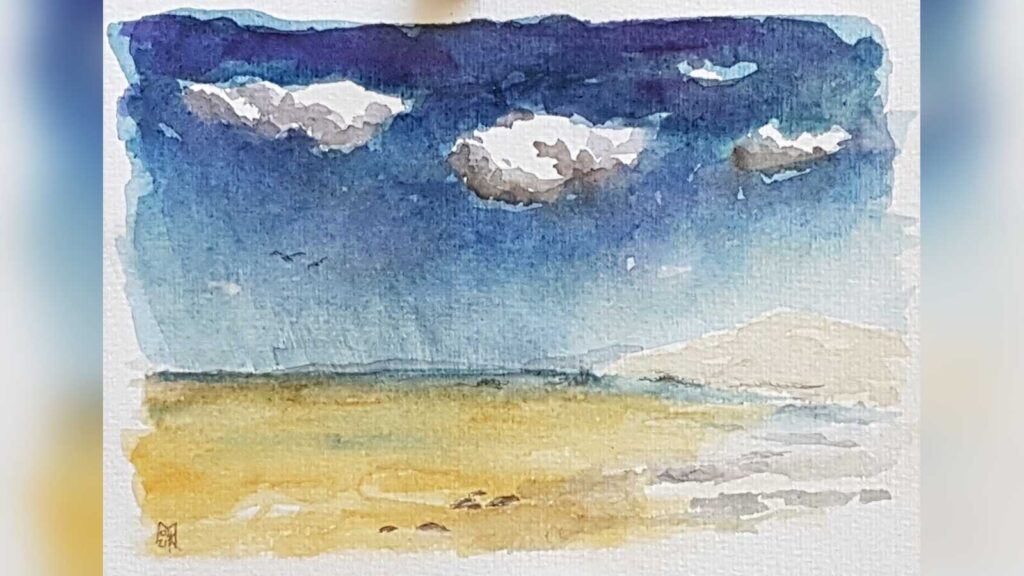 Aquarellskizze einer Wasserlandschaft, Symbolbild für den VHS-Schnupperkurs Aquarell-Malerei