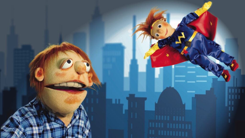Große Puppenfiguren aus dem Stück Super-Willi setzt sich ein vom Figurentheater Die Roten Finger