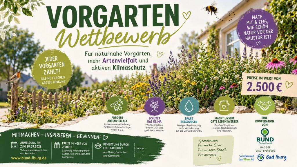 Naturnah gestalteter Vorgarten, prämiert beim Vorgarten- und Balkonwettbewerb der Stadt Aurich 2026