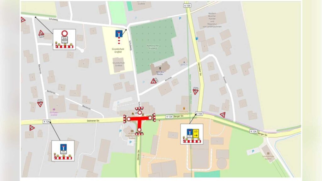 Karte der Baustelle an der Kreuzung Ohrter Straße und Dohrener Straße in Grafeld