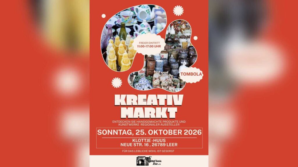 Plakat zum Kreativmarkt des Heimatvereins Leer am 25. Oktober 2026 im Klottje-Huus