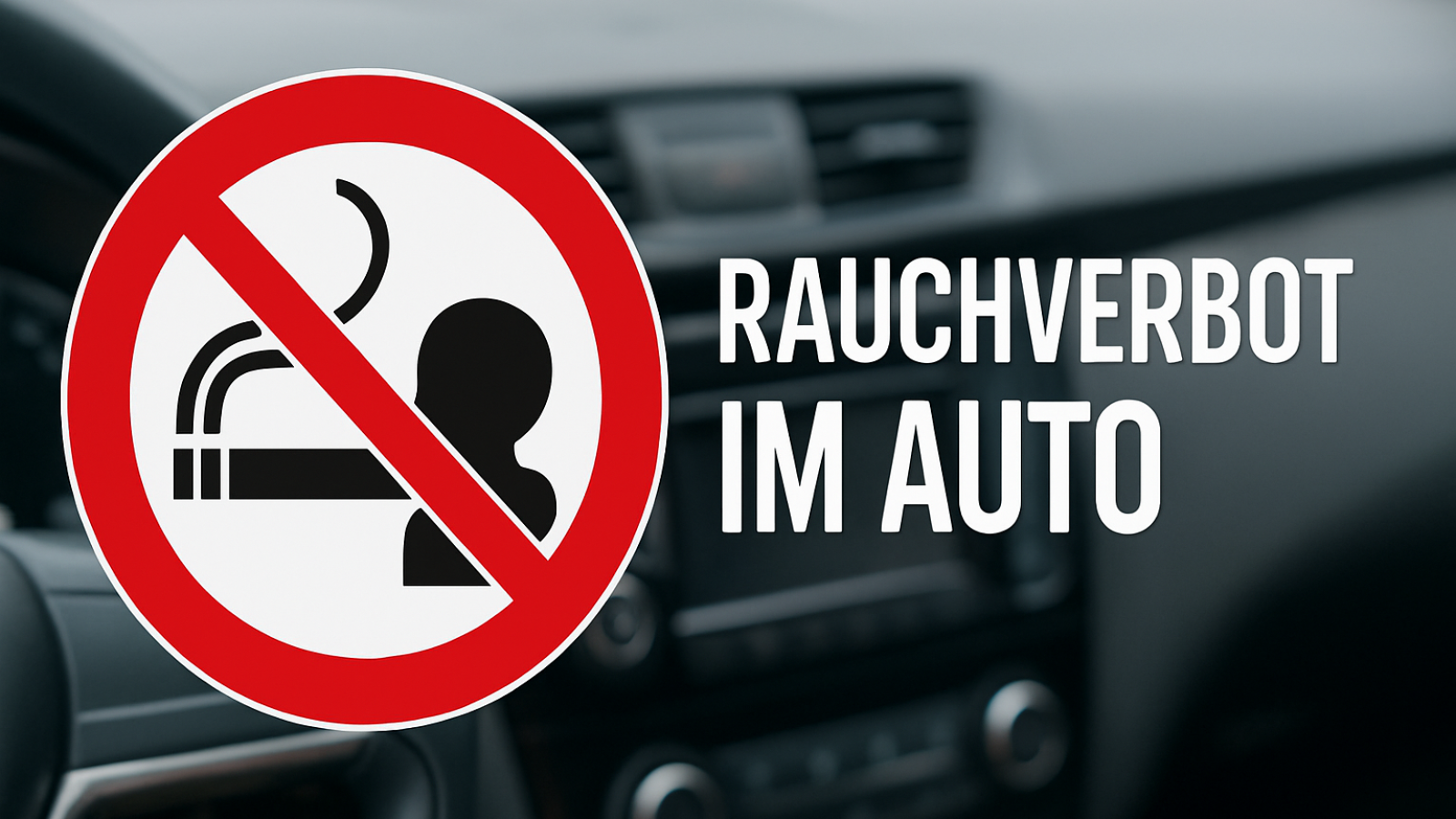 Rauchen verboten Schild im Auto, Hinweis auf Rauchverbot in Fahrzeugen.