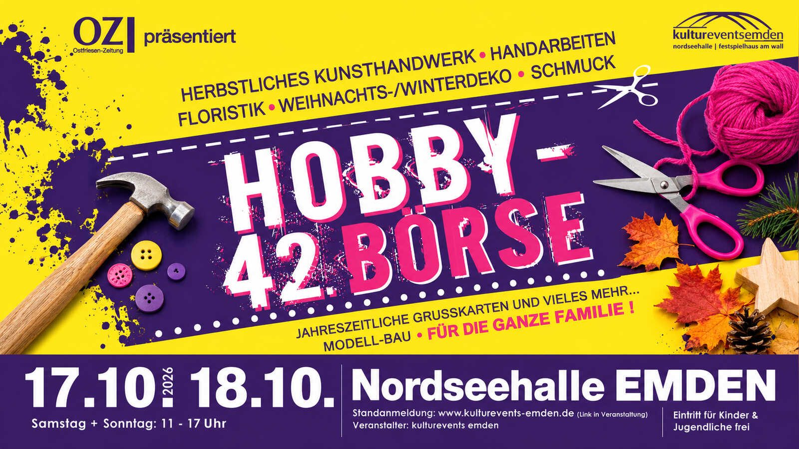 42. Hobby-Börse in der Nordseehalle Emden am 17. und 18. Oktober 2026
