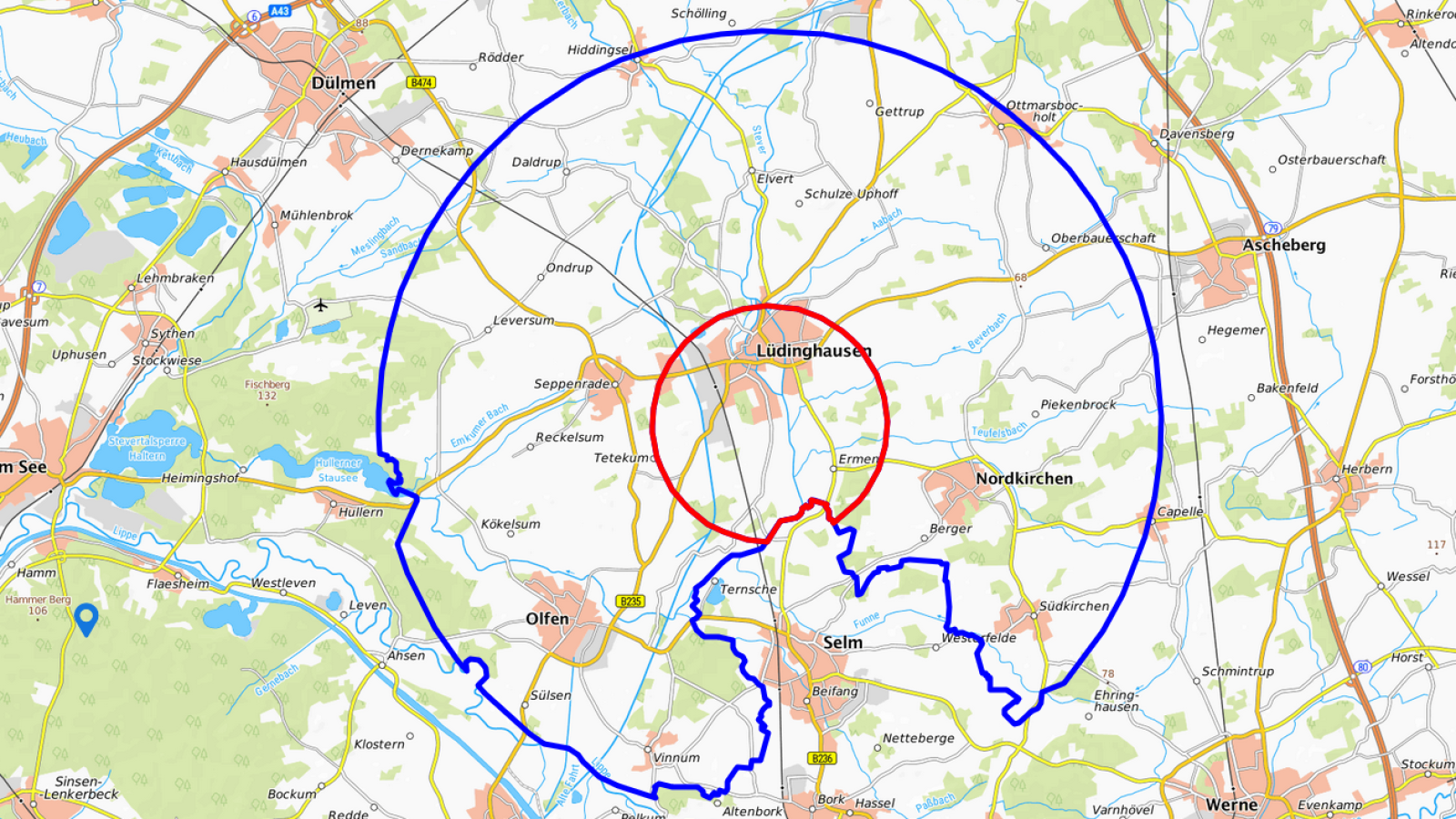 589_Kartenausschnitt Restriktionszone (C) Kreis Coesfeld