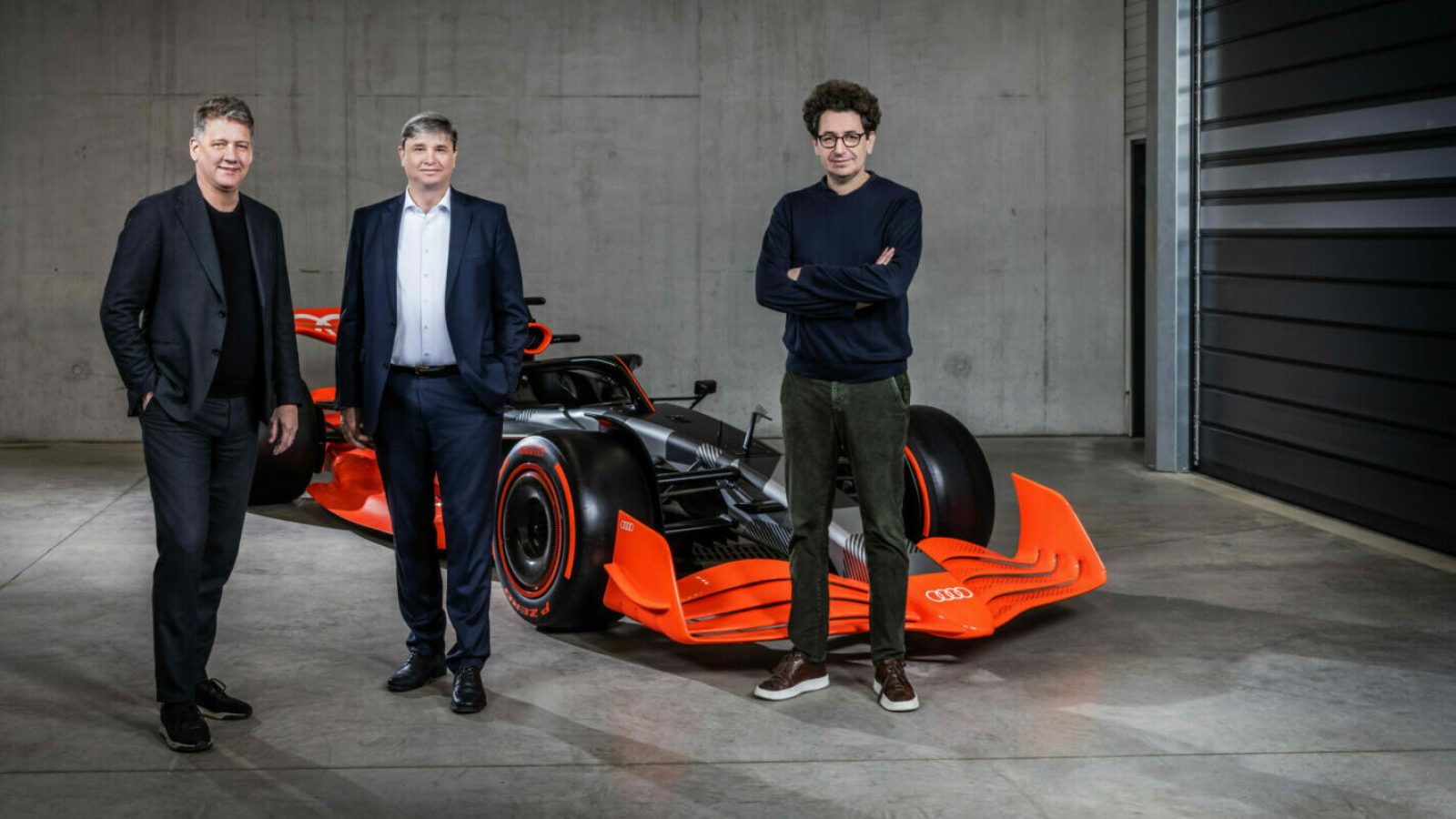 From the left: Gernot Döllner, CEO of AUDI AG and Chairman of the Board of Directors of Sauber Motorsport AG; Jürgen Rittersberger, Member of the Board of Management of AUDI AG, responsible for Finance, Legal Affairs and IT, Member of the Board of Directors of Sauber Motorsport AG and Chairman of the Shareholders' Meeting of Audi Formula Racing GmbH; Mattia Binotto, Chief Operating Officer (COO) and Chief Technical Officer (CTO) of Sauber Motorsport AG