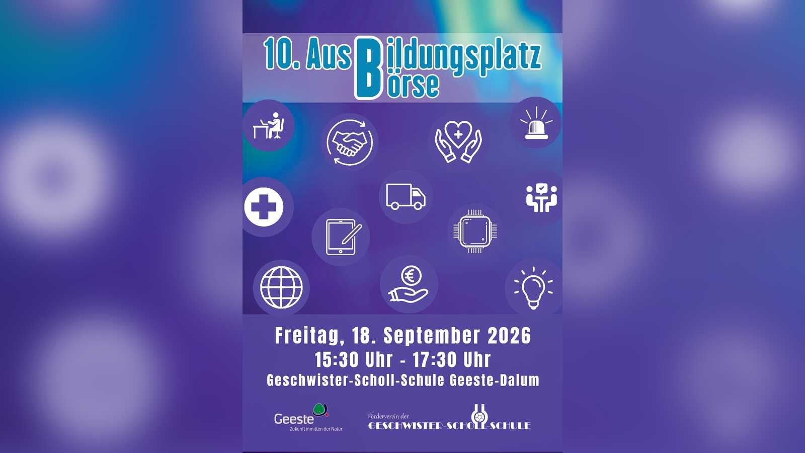 Plakat zur 10. Ausbildungsplatzbörse an der Geschwister-Scholl-Schule in Dalum