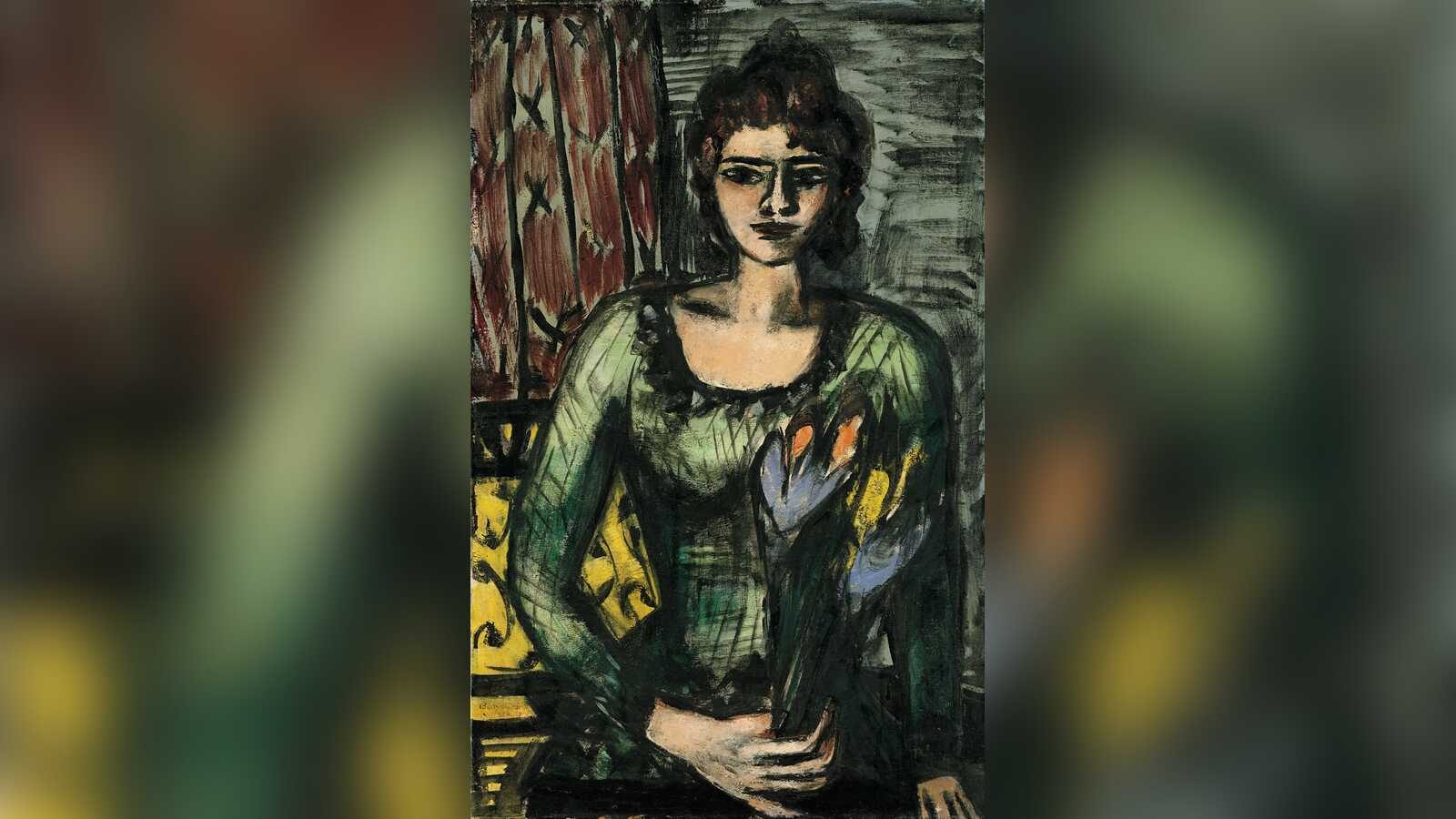 Gemälde Bildnis Quappi im grünen Jumper von Max Beckmann