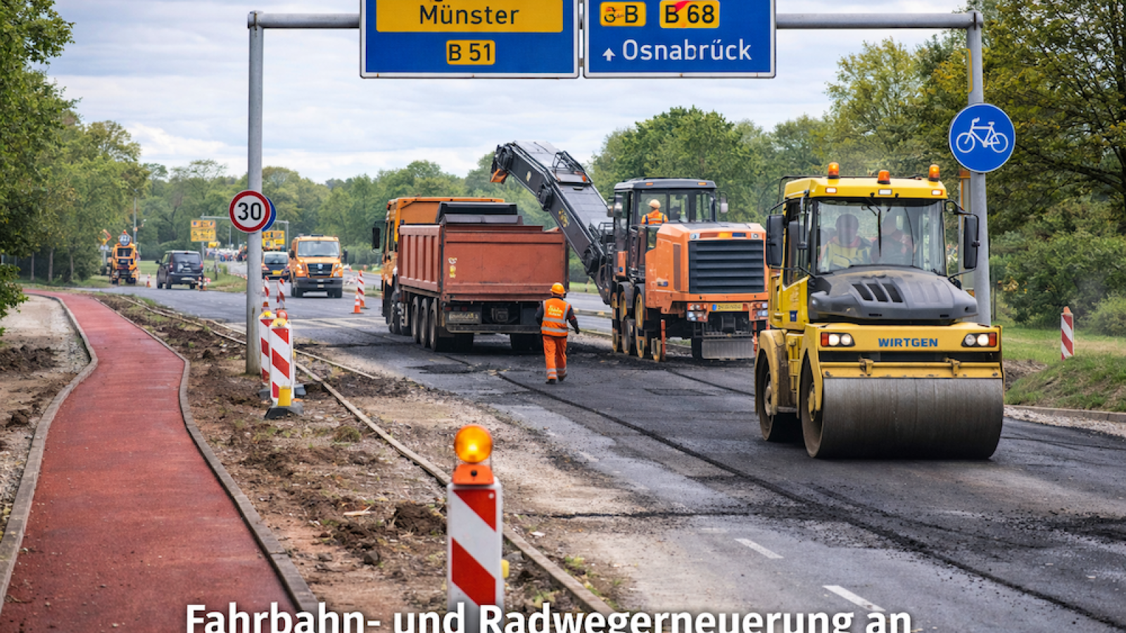 Beginn der Straßen- und Radwegreparatur