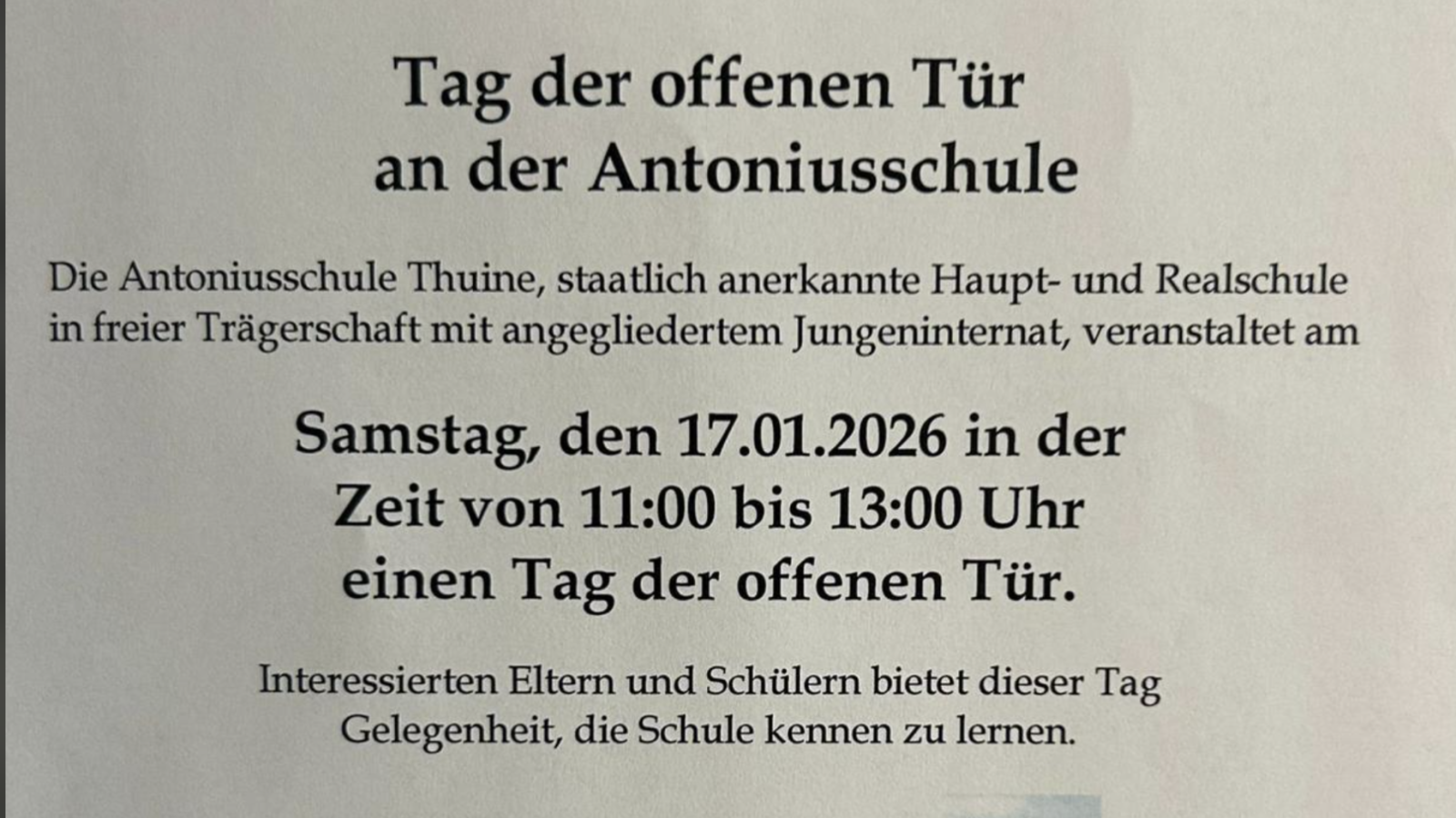 Tag der offenen Tür an der Antoniusschule Thuine am 17. Januar 2026