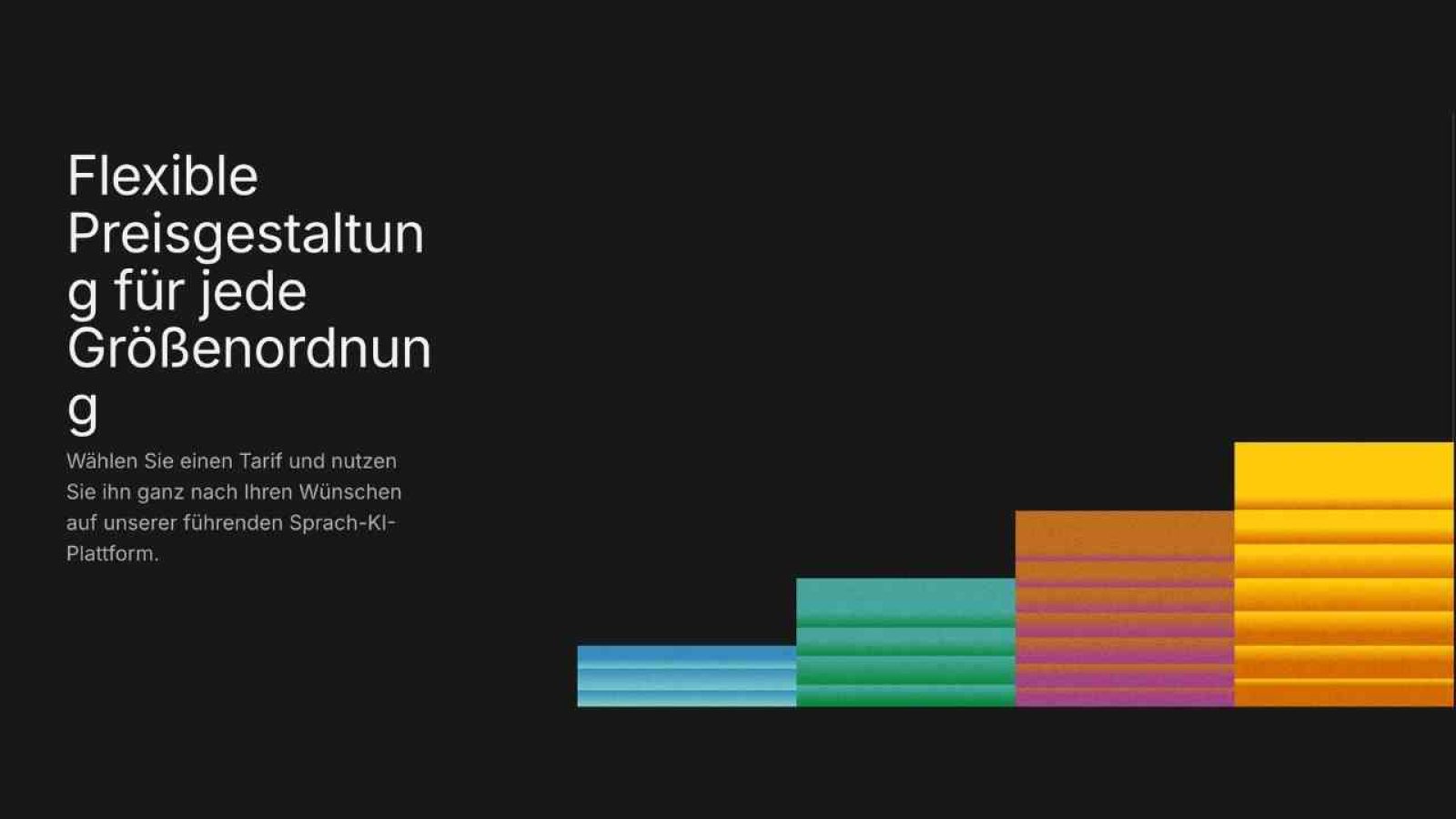 Grafik mit flexibler Preisgestaltung für Sprach-KI-Plattform in verschiedenen Farben und Stufen.