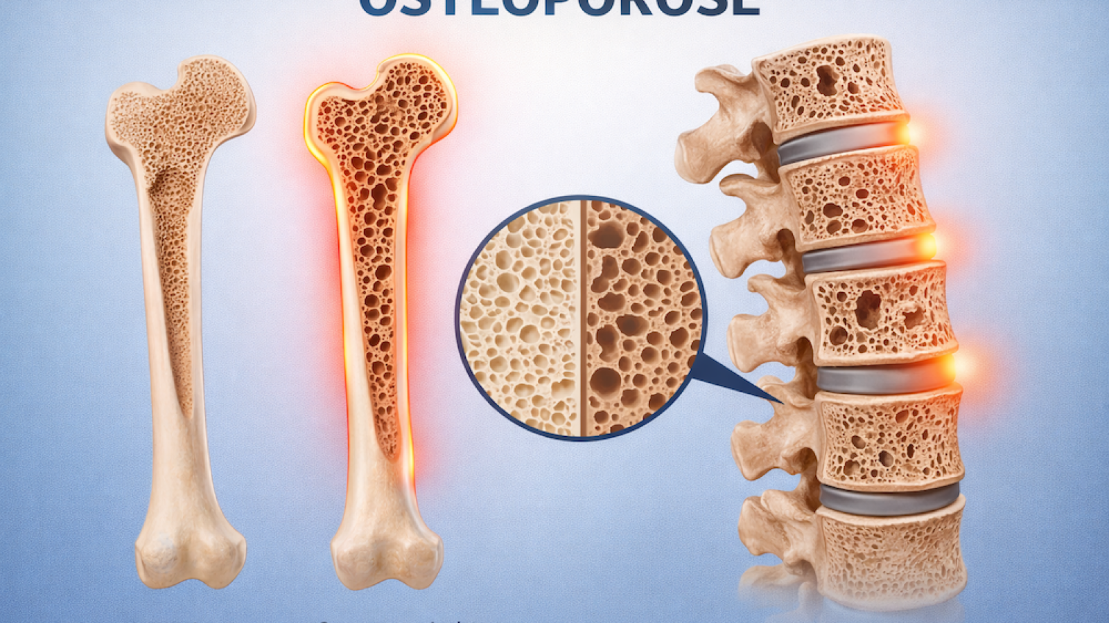 Darstellung von Osteoporose im Knochen