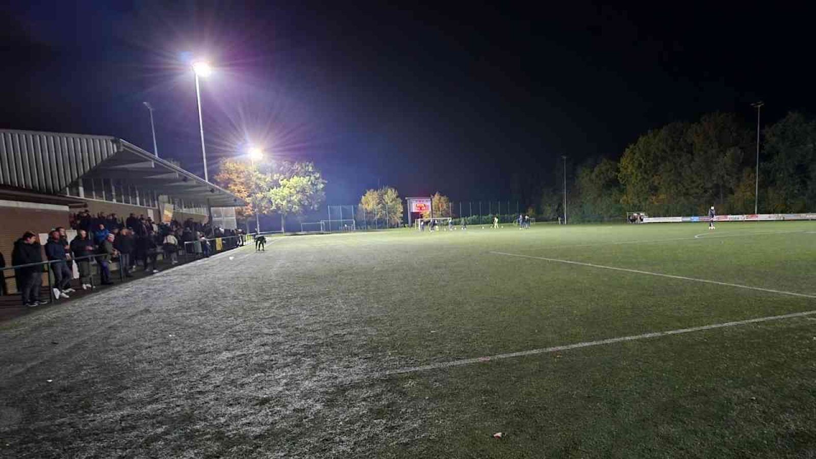Flutlichtanlage auf dem Kunstrasenplatz