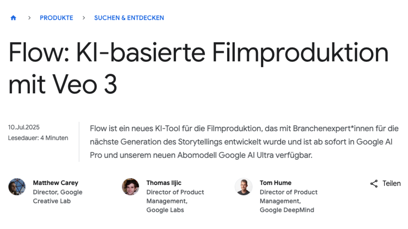 Google Flow jetzt auch in Deutschland verfügbar