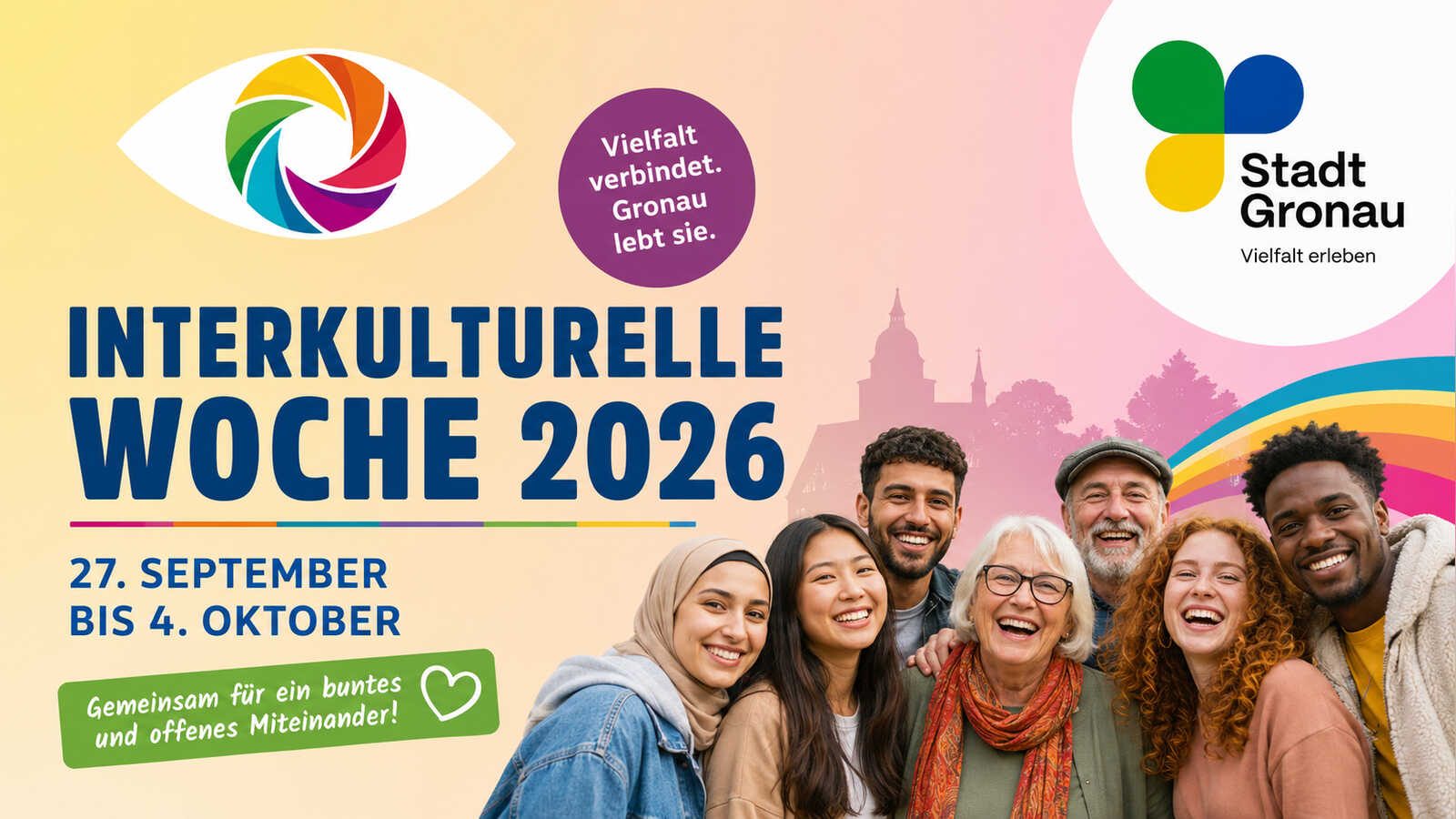 Plakat zur Interkulturellen Woche 2026 in Gronau mit Fotowettbewerb