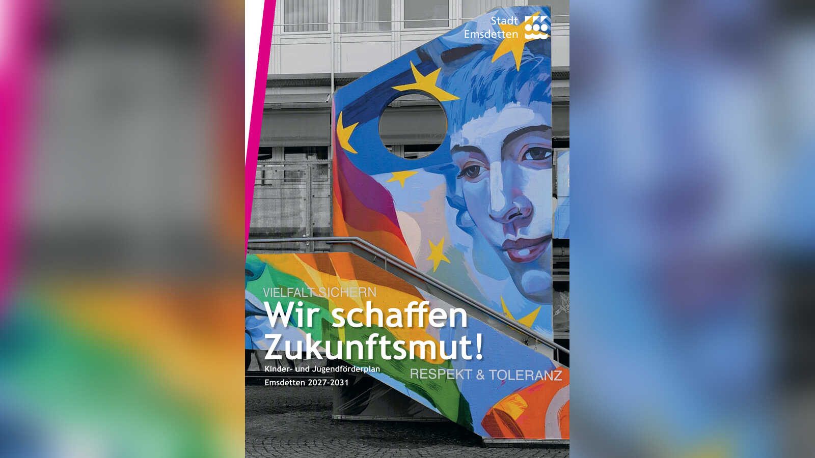 Titelblatt des Kinder- und Jugendförderplans der Stadt Emsdetten mit dem Titel Wir schaffen Zukunftsmut