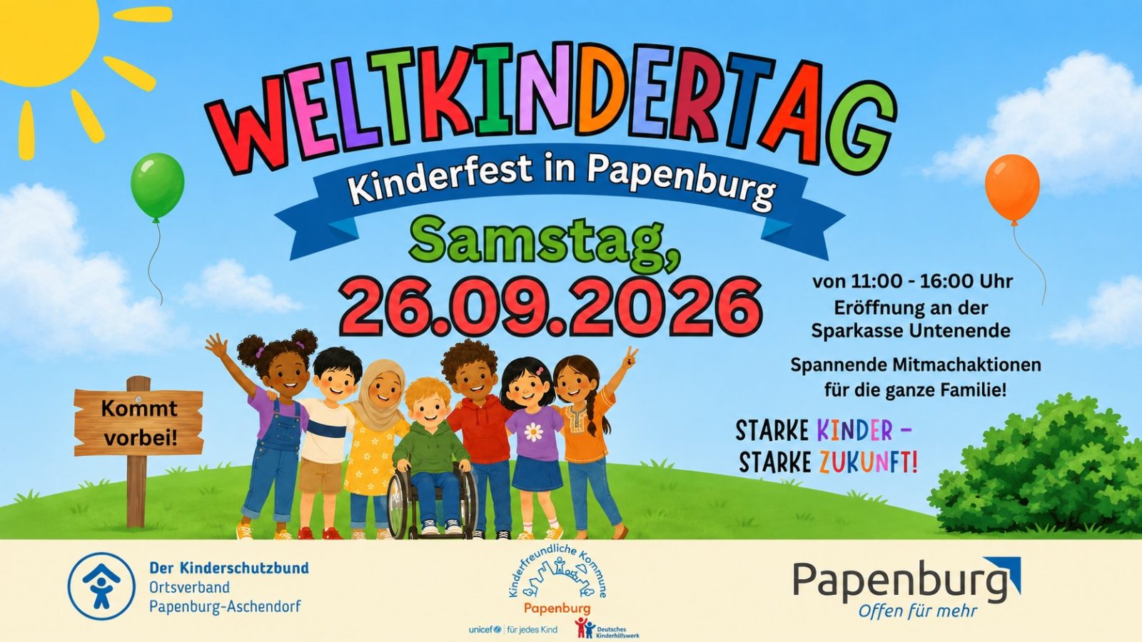 Flyer zum Weltkindertag und Kinderfest am Hauptkanal in Papenburg
