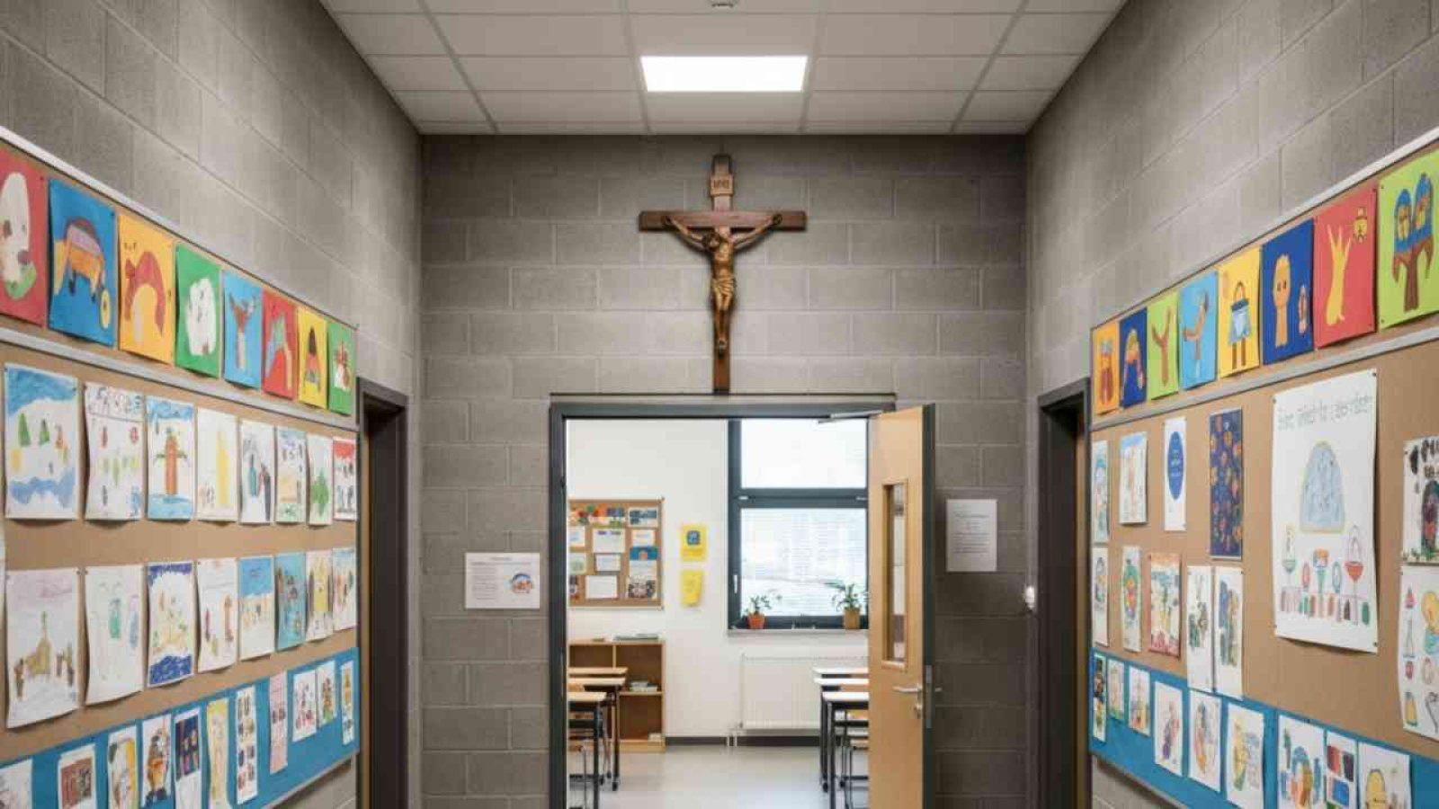 Kruzifix im Schulflur
