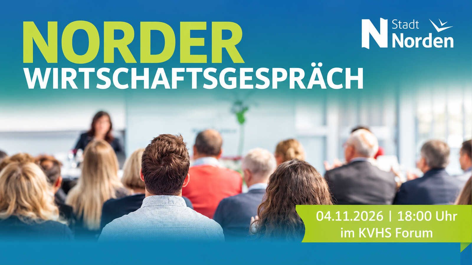 Ankündigungsmotiv des Norder Wirtschaftsgesprächs 2026 zu erneuerbaren Energien im Unternehmen