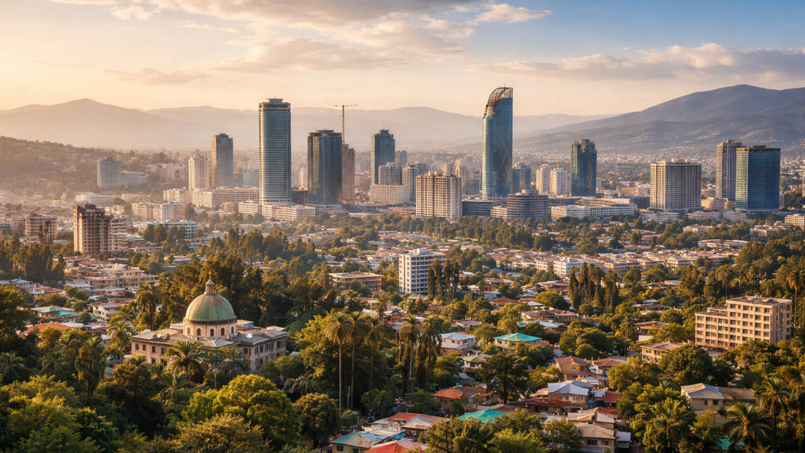 Panorama über Addis Abeba bei Sonnenuntergang