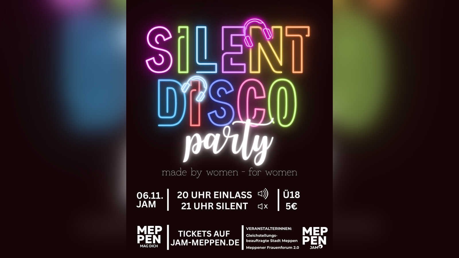Plakat der Silent Disco Party für Frauen am 6. November im JAM Meppen