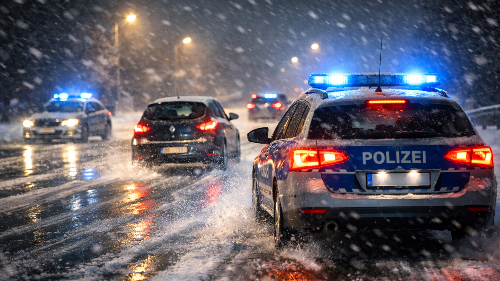 Polizeiverfolgung auf vereister Straße