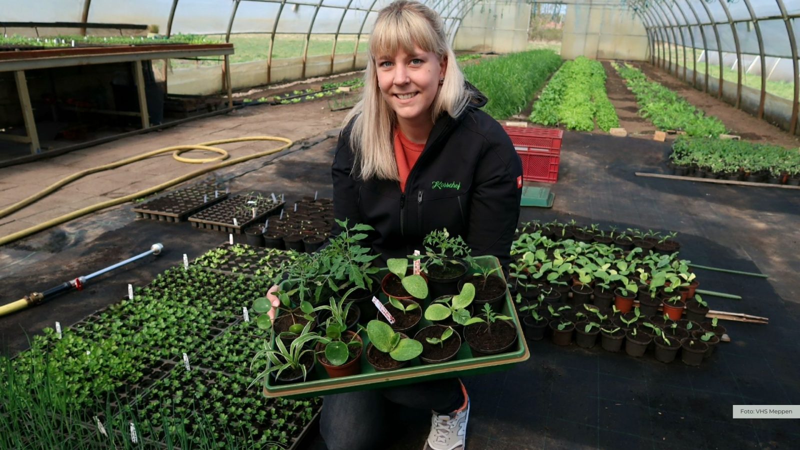 Sarah Dirkens präsentiert die Pflanzen im Gewächshaus des Kossehofs in Meppen