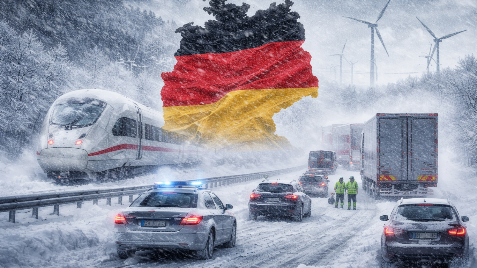 Schneesturm blockiert Autobahn und ICE
