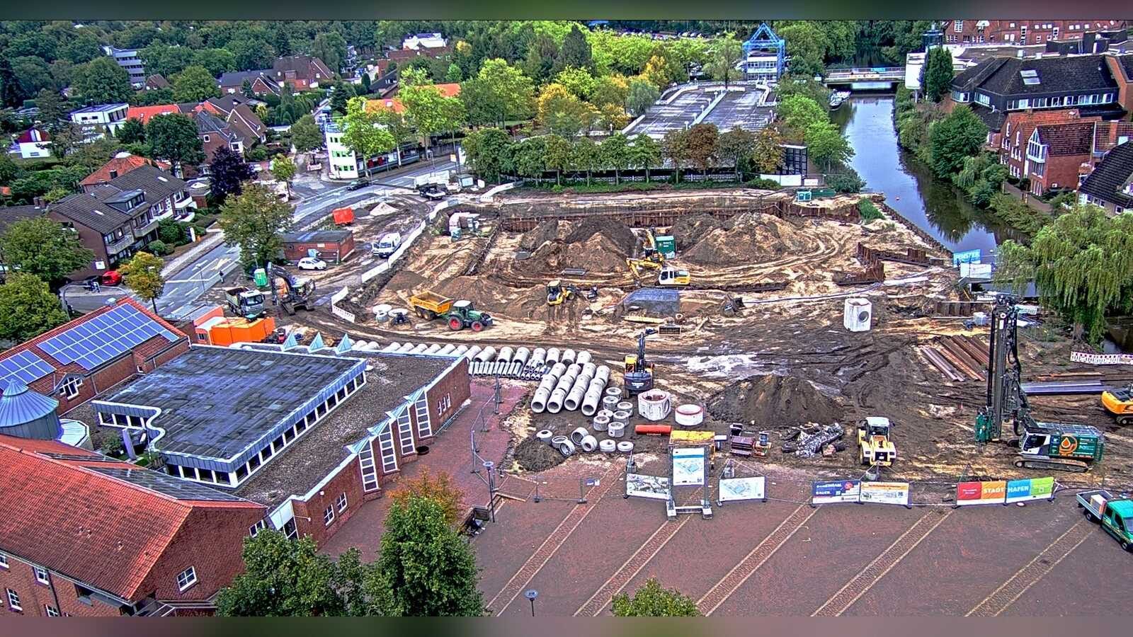Aktuelle Webcam-Aufnahme der Baustelle am künftigen Stadthafen Nordhorn