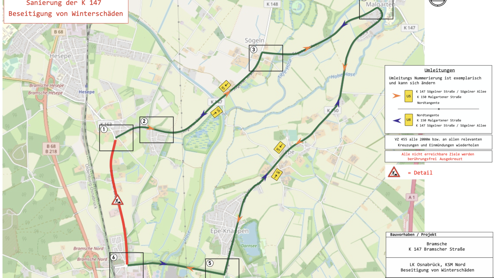 Straßenbauarbeiten an der K 147 in Bramsche