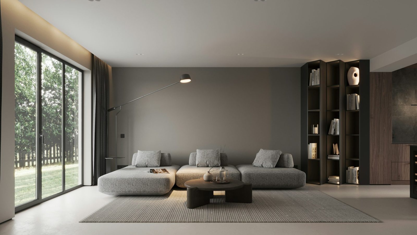 Modernes Wohnzimmer mit Sofa, Symbolbild für Einrichtung