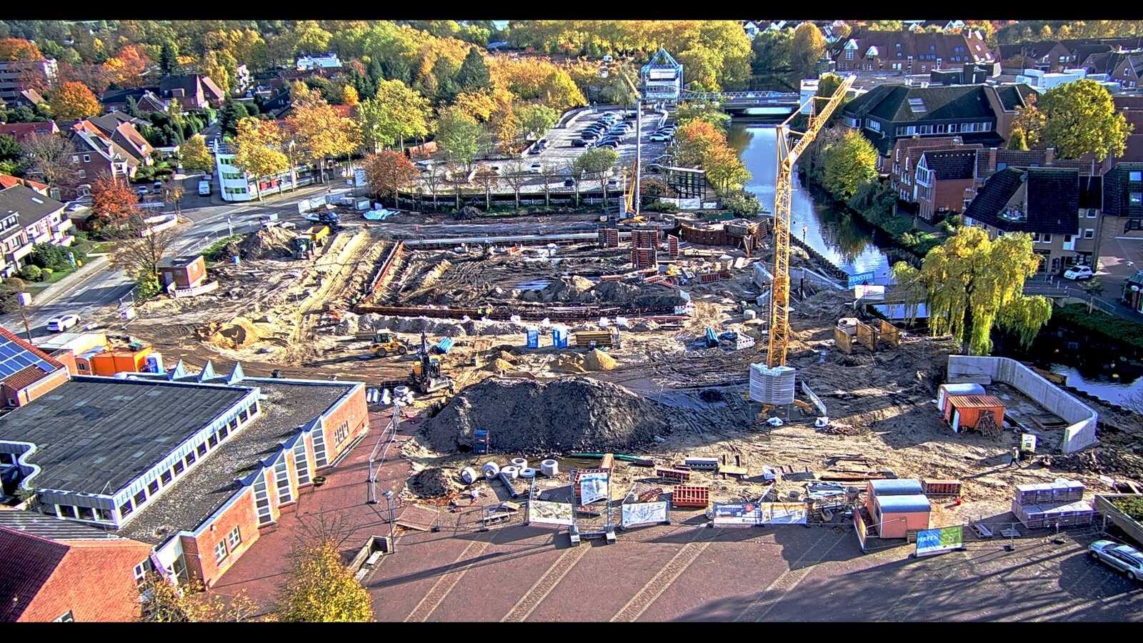Webcam-Aufnahme der Baustelle am ehemaligen ZOB in Nordhorn, wo der Stadthafen entsteht