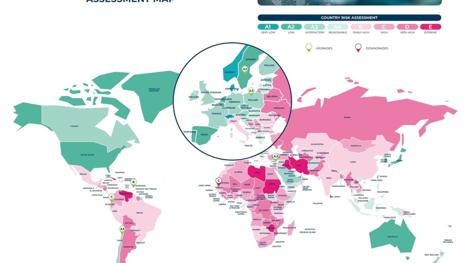 Coface Country Risk Map: Die globalen Länderrisiko-Einschätzungen von Coface in der Übersicht; Stand: Februar 2026 / Weiterer Text über ots und www.presseportal.de/nr/51597 / Die Verwendung dieses Bildes für redaktionelle Zwecke ist unter Beachtung aller mitgeteilten Nutzungsbedingungen zulässig und dann auch honorarfrei. Veröffentlichung ausschließlich mit Bildrechte-Hinweis.