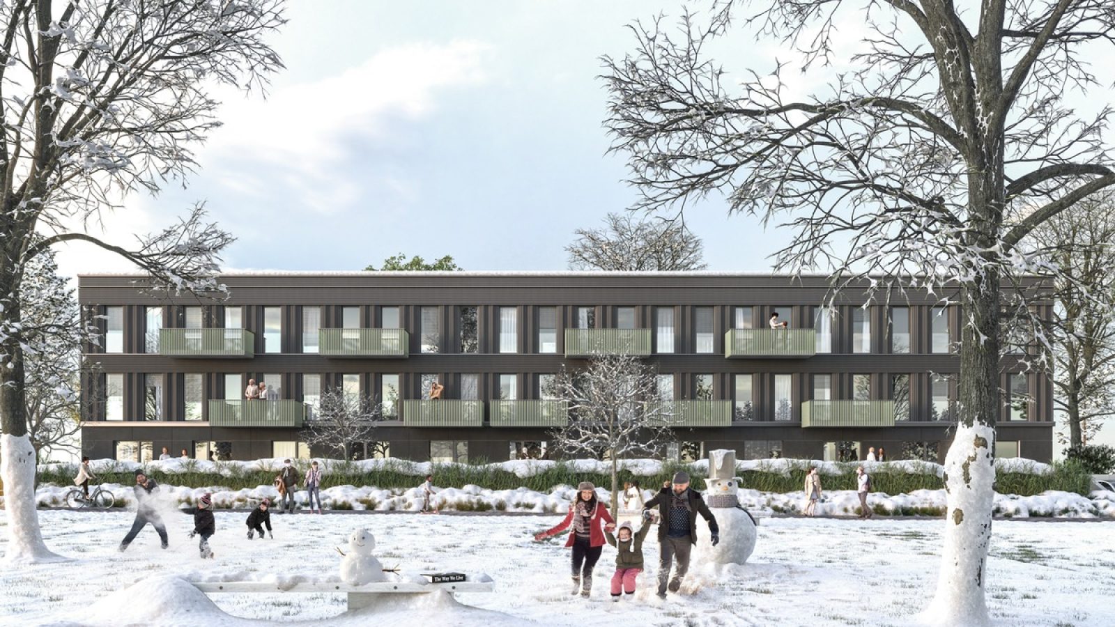 Ein Mehrfamilienhaus in Holzmodulbauweise. Lynberg plant den Aufbau einer Produktionsstätte zur industriellen Serienfertigung von hochwertigen Holzmodulen im Münchner Norden. / Weiterer Text über ots und www.presseportal.de/nr/181950 / Die Verwendung dieses Bildes für redaktionelle Zwecke ist unter Beachtung aller mitgeteilten Nutzungsbedingungen zulässig und dann auch honorarfrei. Veröffentlichung ausschließlich mit Bildrechte-Hinweis.