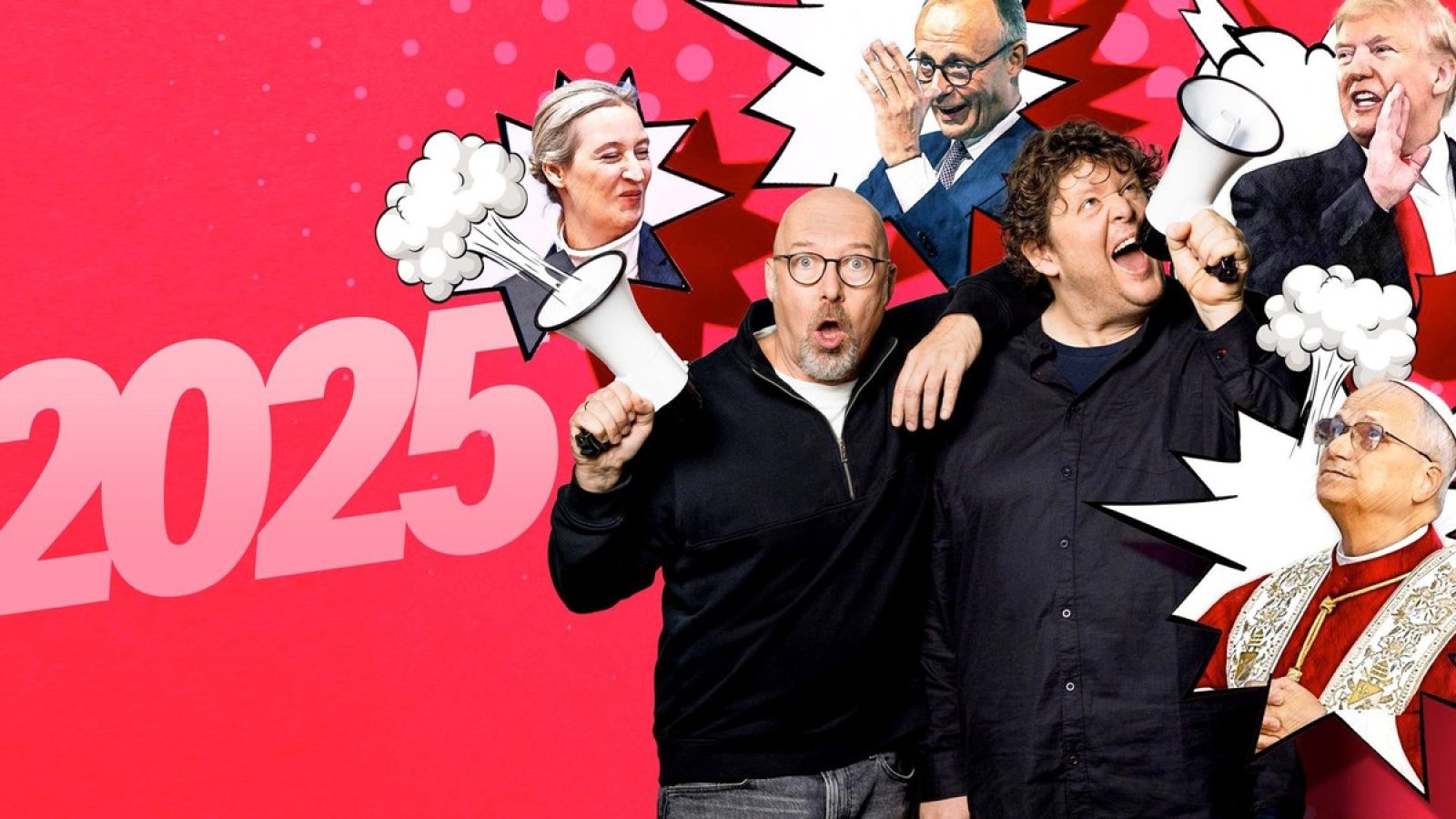 Die "frontal"-Satiriker Andreas Wiemers und Werner Doyé mit ihrem Jahresrückblick 2025/ Nutzung des Bildes nur in Verbindung mit der Sendung inkl. Social Media / Weiterer Text über ots und www.presseportal.de/nr/7840 / Die Verwendung dieses Bildes für redaktionelle Zwecke ist unter Beachtung aller mitgeteilten Nutzungsbedingungen zulässig und dann auch honorarfrei. Veröffentlichung ausschließlich mit Bildrechte-Hinweis.