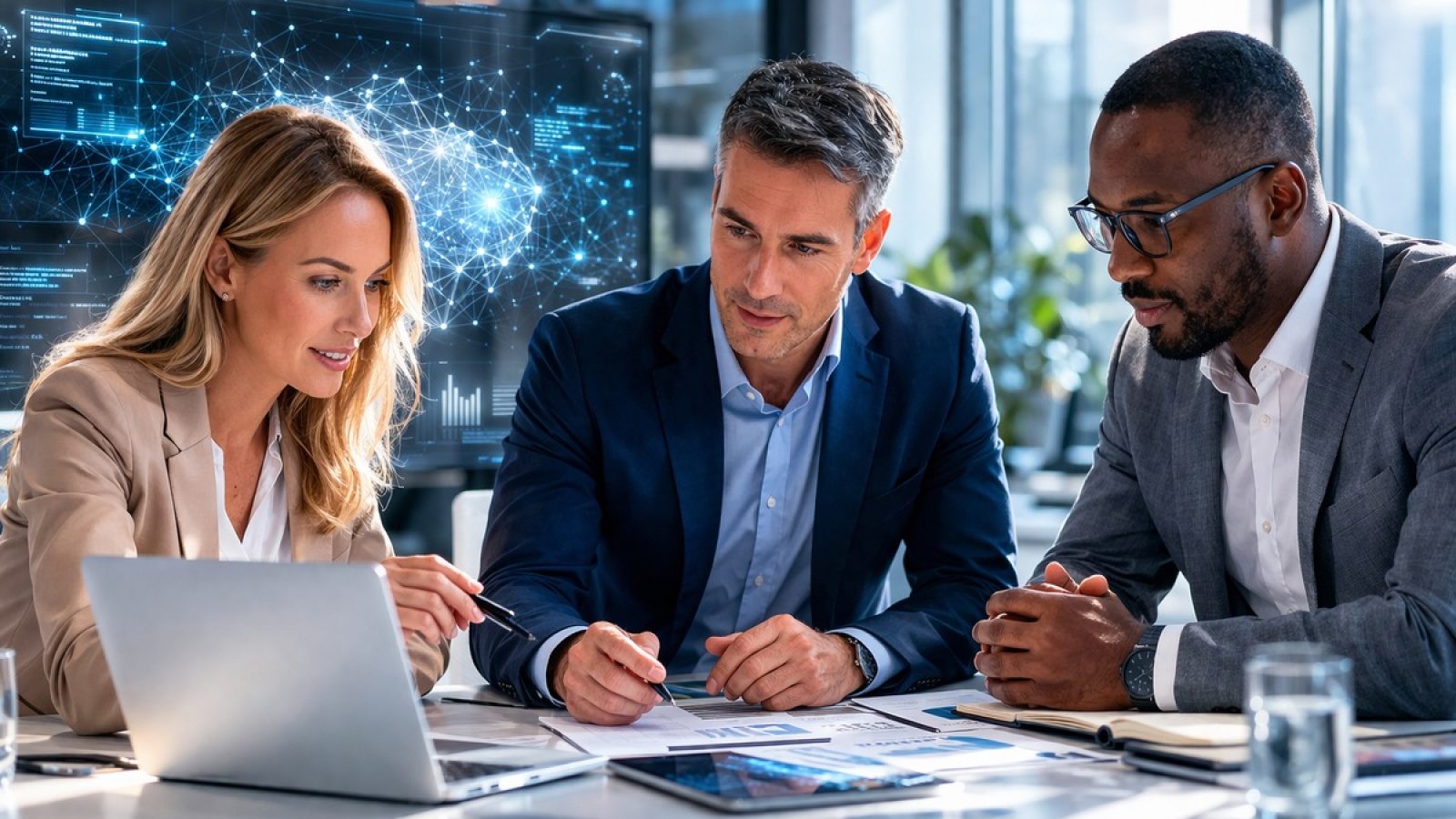 Führungskräfte diskutieren den strategischen Einsatz von Künstlicher Intelligenz im Unternehmen - Qualifizierung und Kompetenzaufbau werden zum entscheidenden Wettbewerbsfaktor. / Weiterer Text über ots und www.presseportal.de/nr/181365 / Die Verwendung dieses Bildes für redaktionelle Zwecke ist unter Beachtung aller mitgeteilten Nutzungsbedingungen zulässig und dann auch honorarfrei. Veröffentlichung ausschließlich mit Bildrechte-Hinweis.