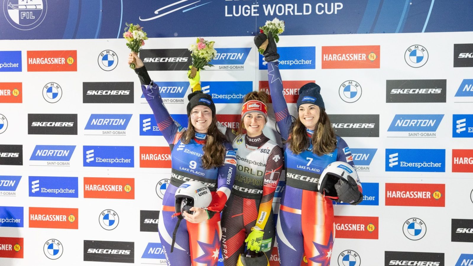 picture: Ashley Farquharson (USA), Julia Taubitz (GER), Summer Britcher (USA) / 20.12.2025 / luge / 3. FIL Eberspächer Luge World Cup, Mount Van Hoevenberg Olympic Luge Run, Lake Placid, USA / Women's Singles // photographer: FIL / Michael Kristen / Weiterer Text über ots und www.presseportal.de/nr/166424 / Die Verwendung dieses Bildes für redaktionelle Zwecke ist unter Beachtung aller mitgeteilten Nutzungsbedingungen zulässig und dann auch honorarfrei. Veröffentlichung ausschließlich mit Bildrechte-Hinweis.
