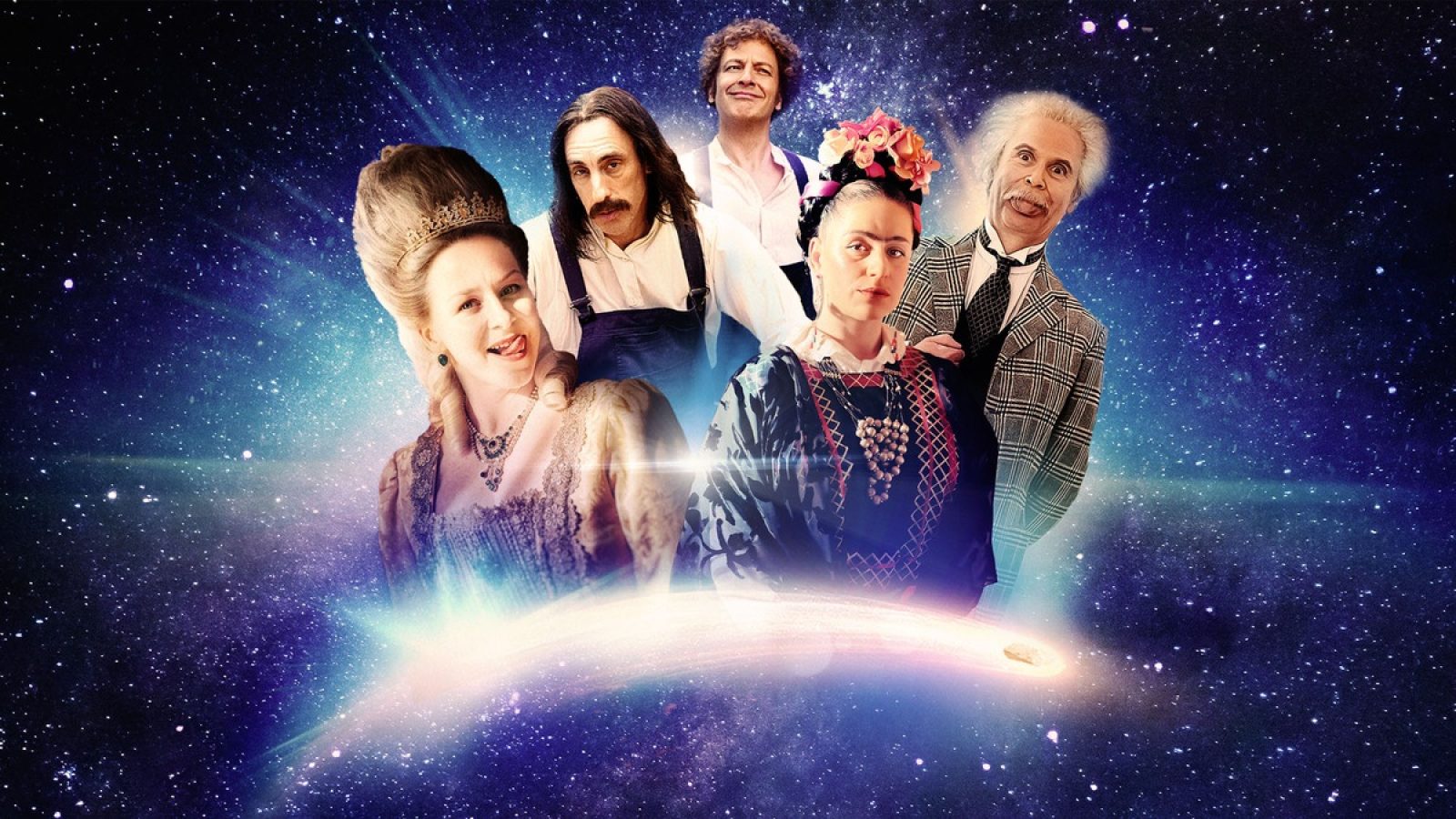 v.l.: Katharina die Große (Jasmin Schwiers), Horst Kasallek (Alexander Schubert), Jürgen (Holger Stockhaus), Frida Kahlo (Lou Strenger), Albert Einstein (Matthias Matschke). / Weiterer Text über ots und www.presseportal.de/nr/7840 / Die Verwendung dieses Bildes für redaktionelle Zwecke ist unter Beachtung aller mitgeteilten Nutzungsbedingungen zulässig und dann auch honorarfrei. Veröffentlichung ausschließlich mit Bildrechte-Hinweis.