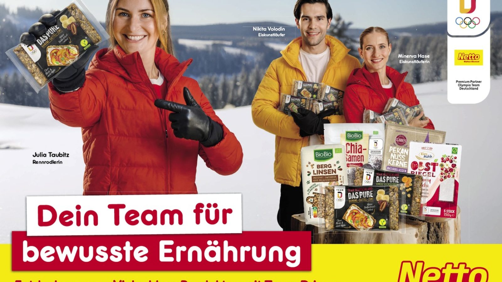 Wintersport-Stimmung in Filialen von Netto Marken-Discount:
Gemeinsam Richtung Olympische Winterspiele: Netto startet emotionale 360-Grad-Kampagne mit Team Deutschland / Weiterer Text über ots und www.presseportal.de/nr/72216 / Die Verwendung dieses Bildes für redaktionelle Zwecke ist unter Beachtung aller mitgeteilten Nutzungsbedingungen zulässig und dann auch honorarfrei. Veröffentlichung ausschließlich mit Bildrechte-Hinweis.